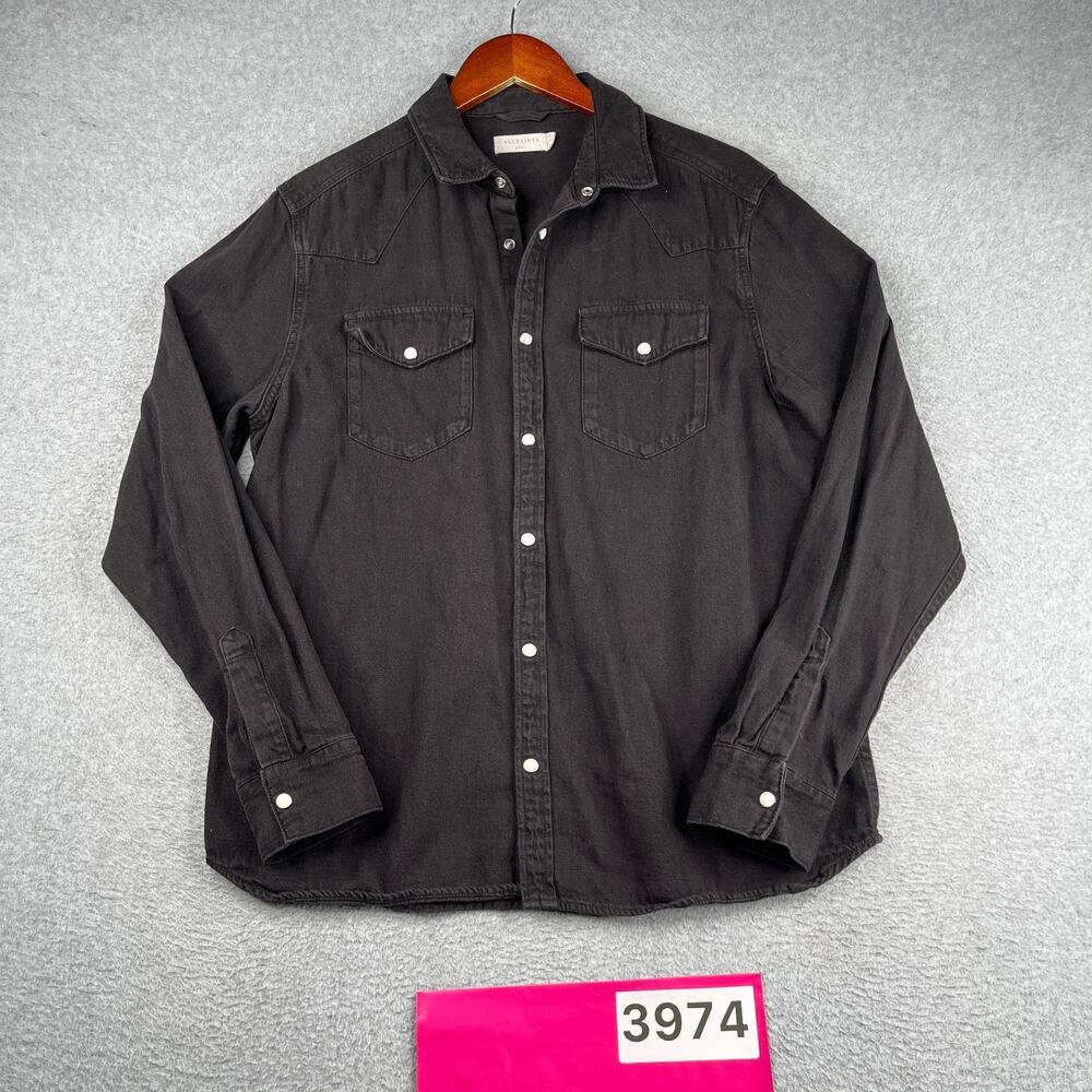 All Saints Pearl Snap Western Shirt Black Casual Button Up Long Sleeve Mens S